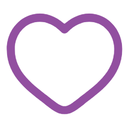 A simple outline of a heart shape in purple against a white background.
