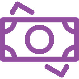 Icon of a purple banknote with two curved arrows above and below it, suggesting circulation or exchange.