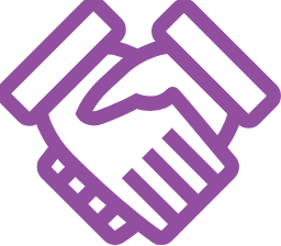 Purple outline of a handshake symbol, representing agreement or partnership.